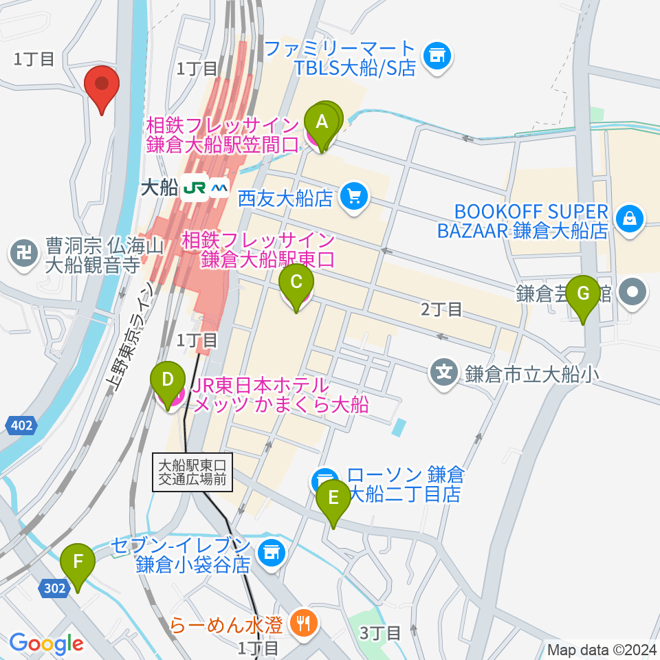 ピアノ百貨大船店周辺のホテル一覧地図