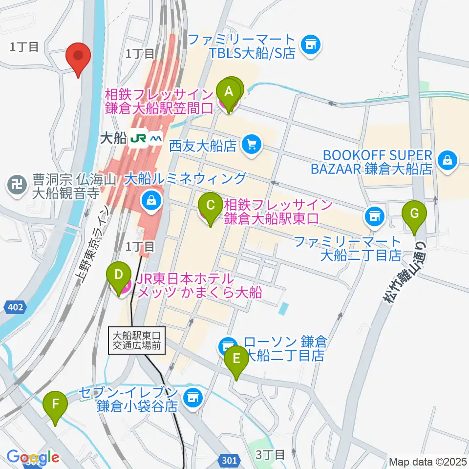 ピアノ百貨大船店周辺のホテル一覧地図