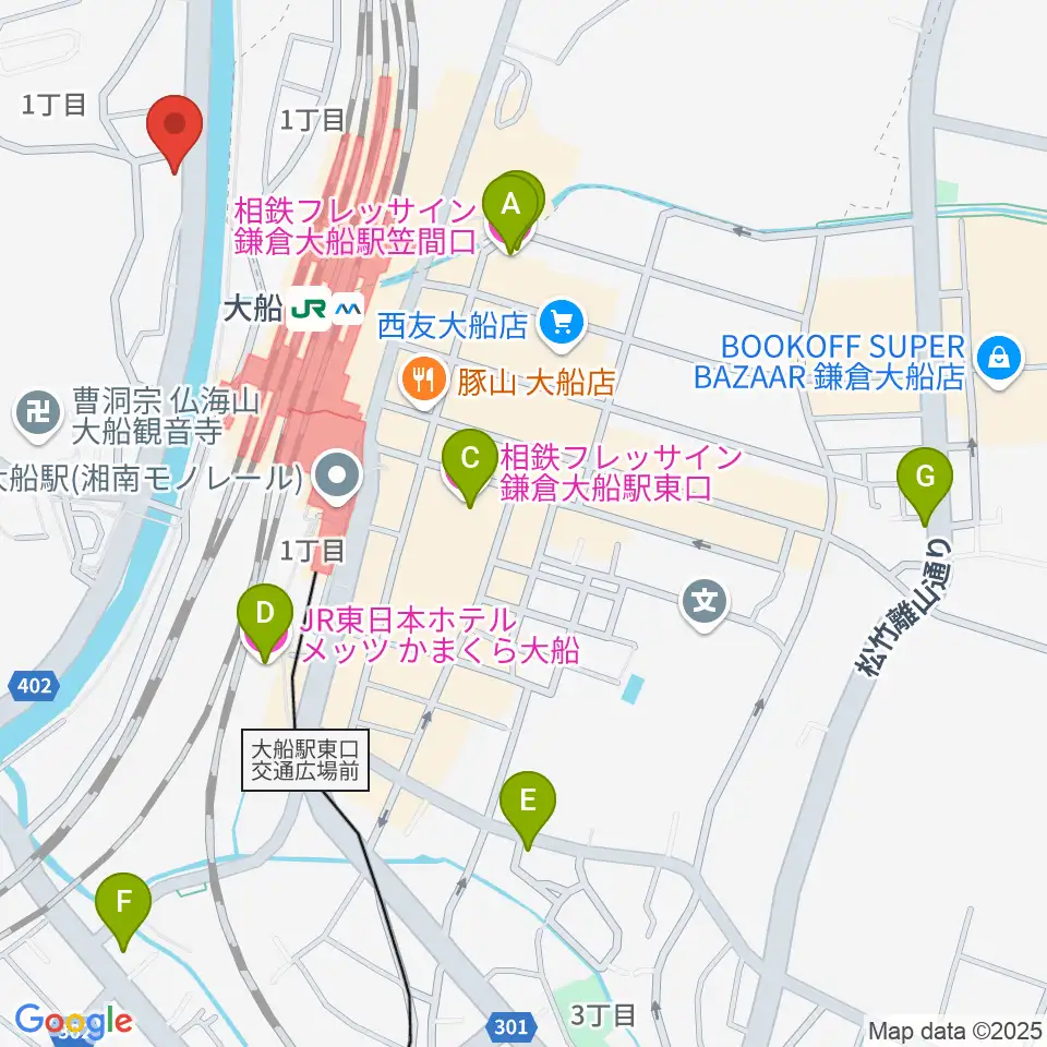 ピアノ百貨大船店周辺のホテル一覧地図