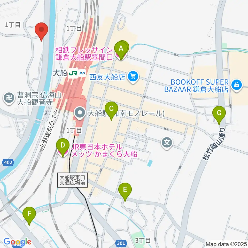 ピアノ百貨大船店周辺のホテル一覧地図