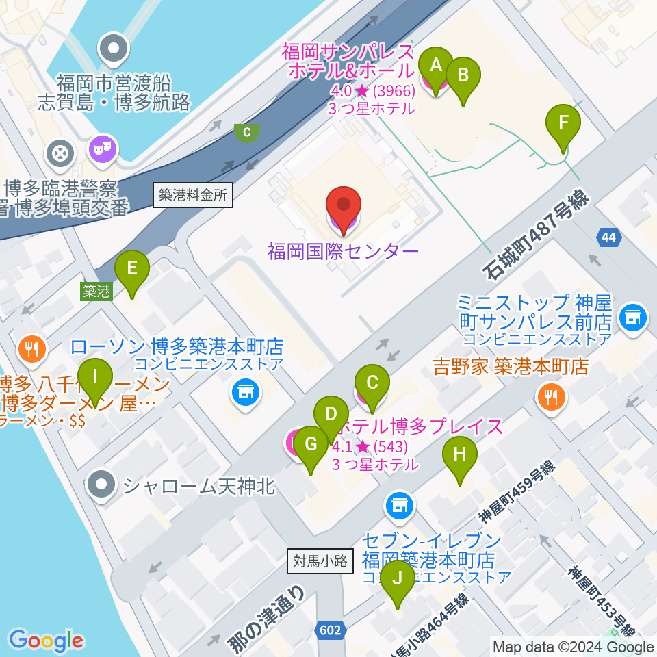 福岡国際センター周辺のホテル一覧地図