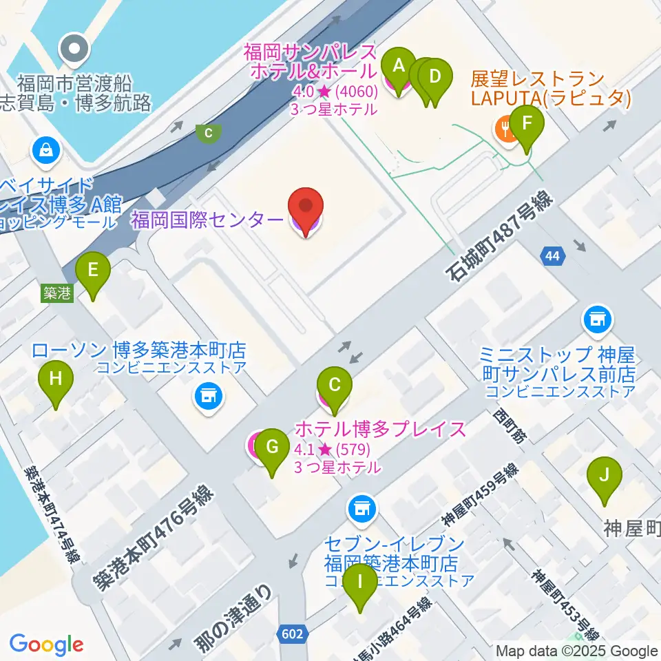 福岡国際センター周辺のホテル一覧地図