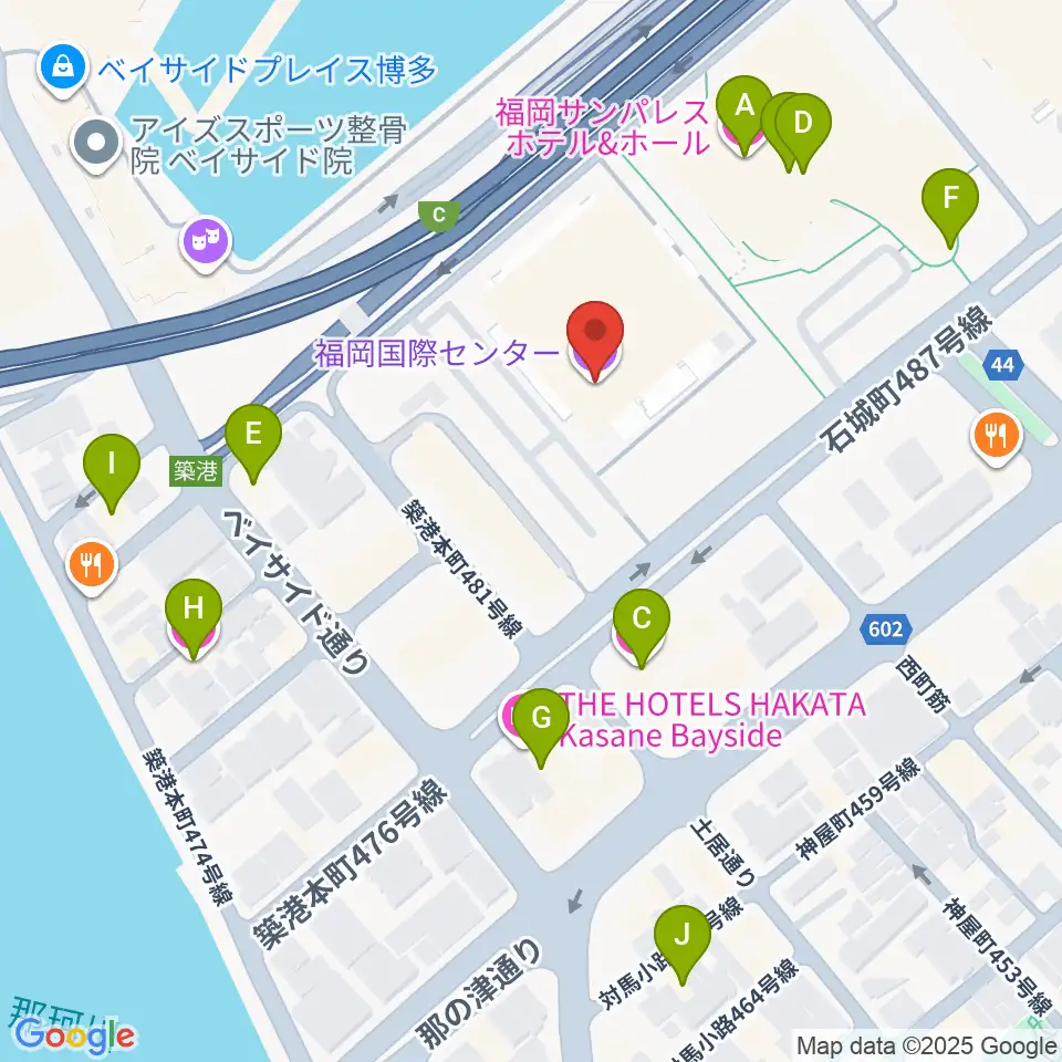福岡国際センター周辺のホテル一覧地図