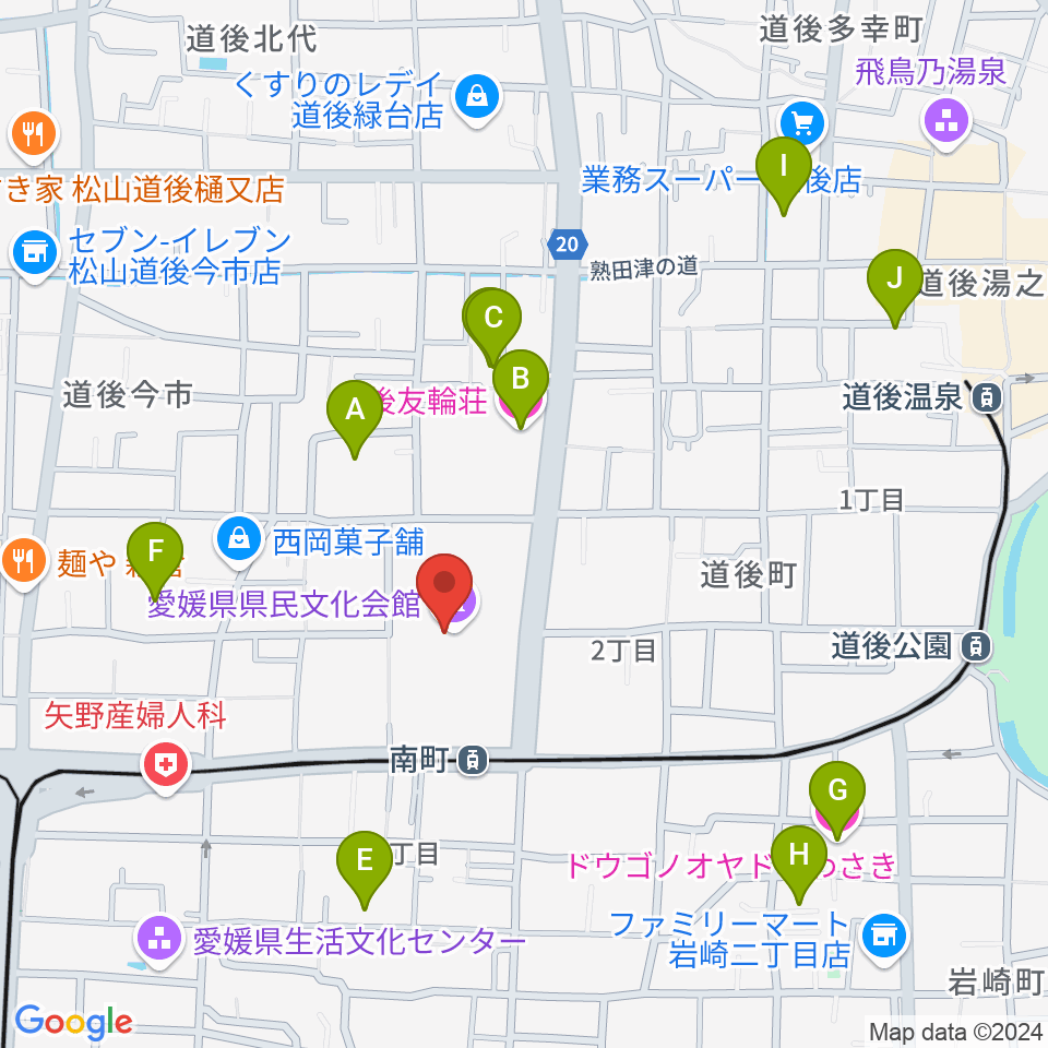 愛媛県県民文化会館周辺のホテル一覧地図