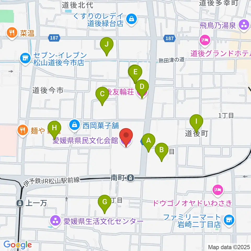 愛媛県県民文化会館周辺のホテル一覧地図