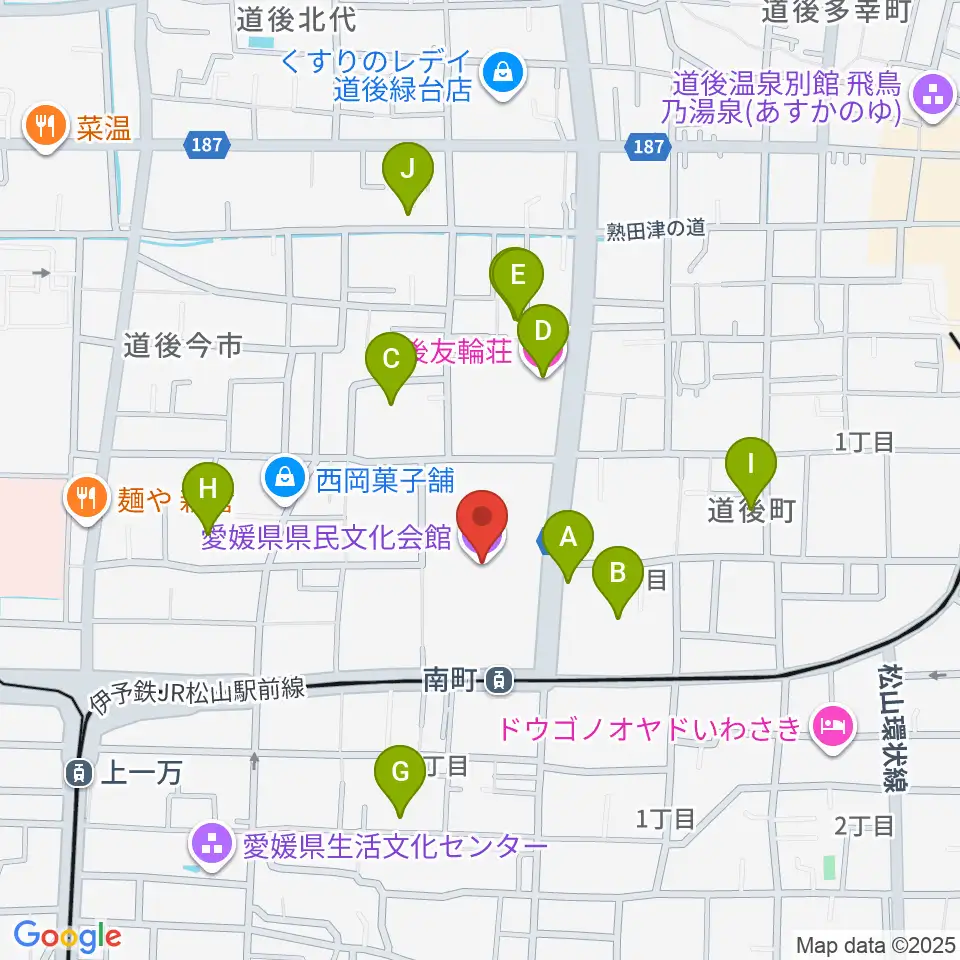 愛媛県県民文化会館周辺のホテル一覧地図