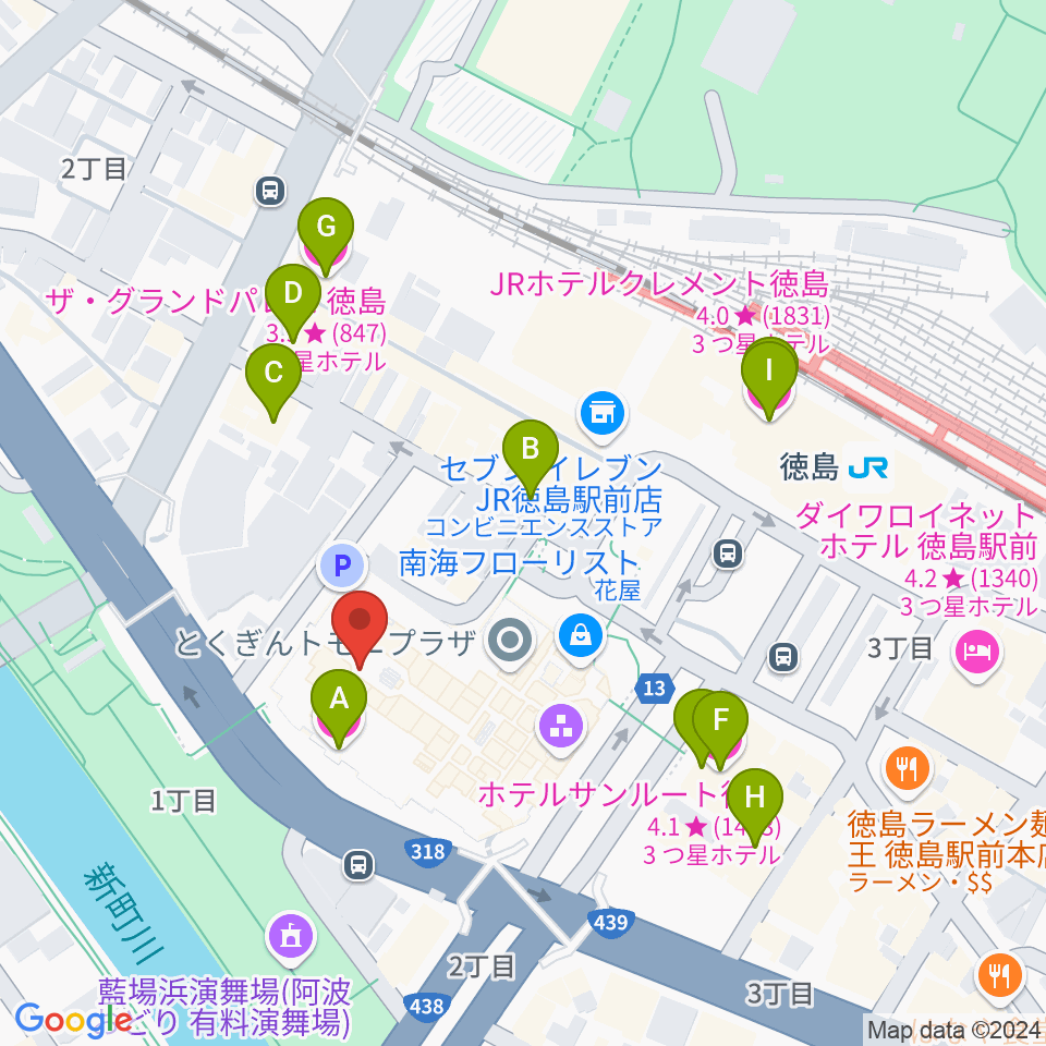 徳島市シビックセンター周辺のホテル一覧地図