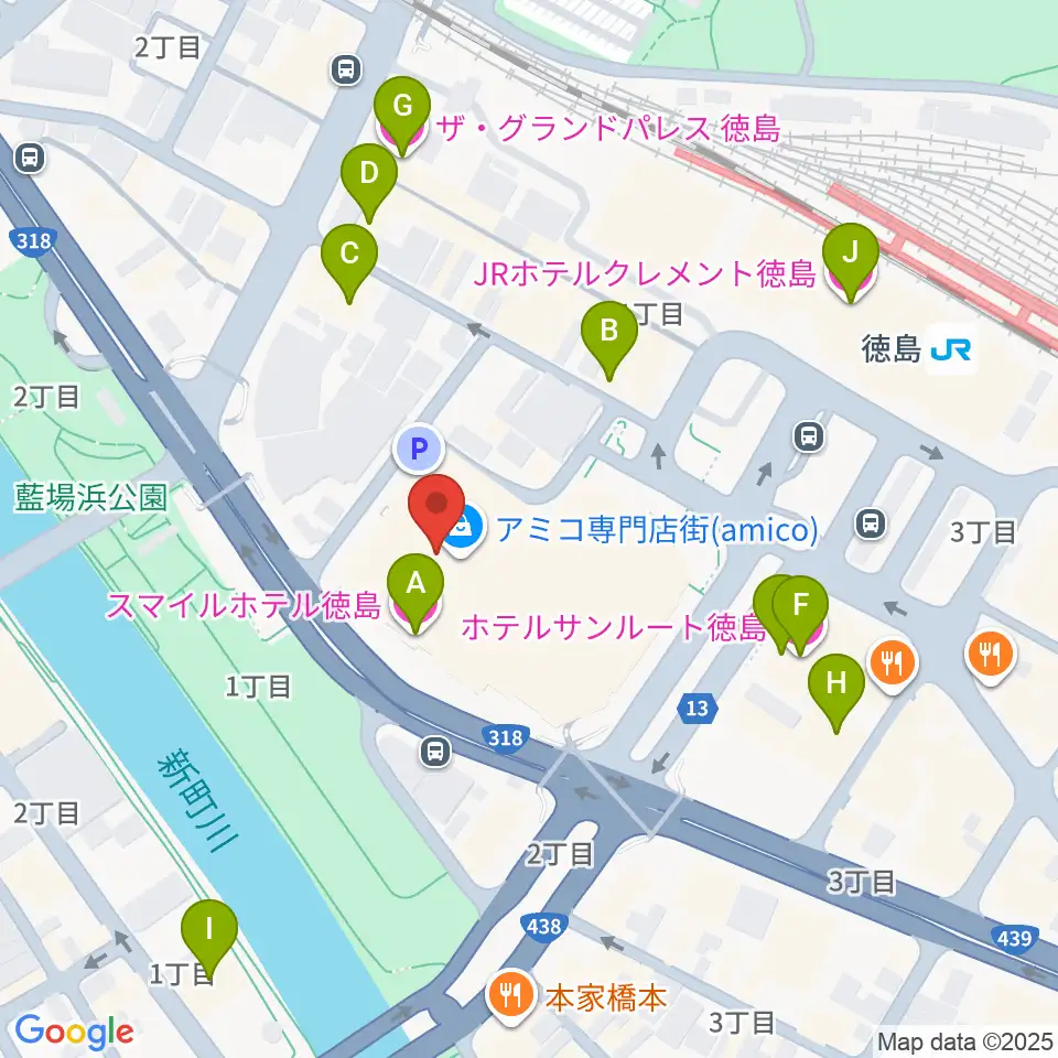 徳島市シビックセンター周辺のホテル一覧地図