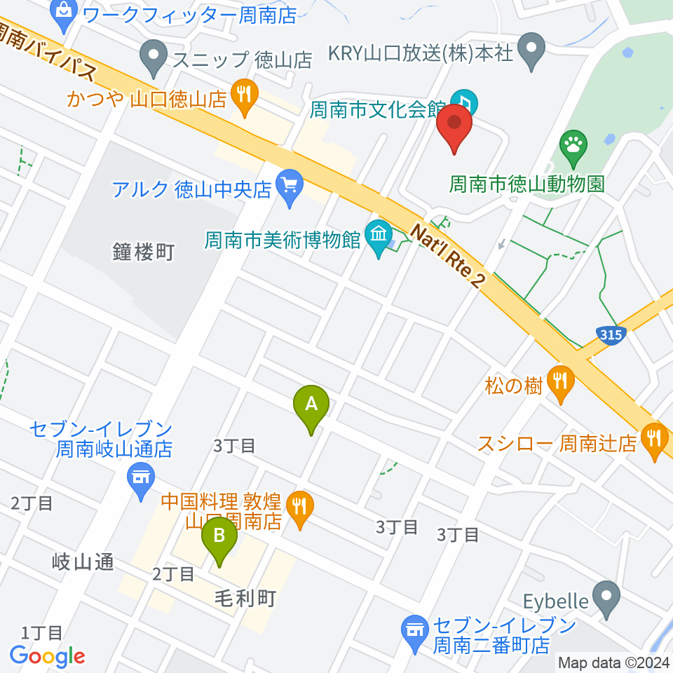 周南市文化会館周辺のホテル一覧地図