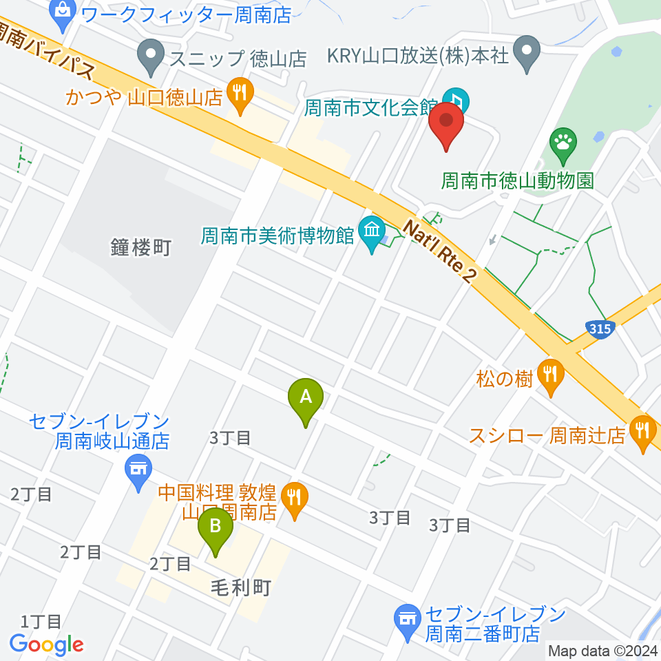 周南市文化会館周辺のホテル一覧地図