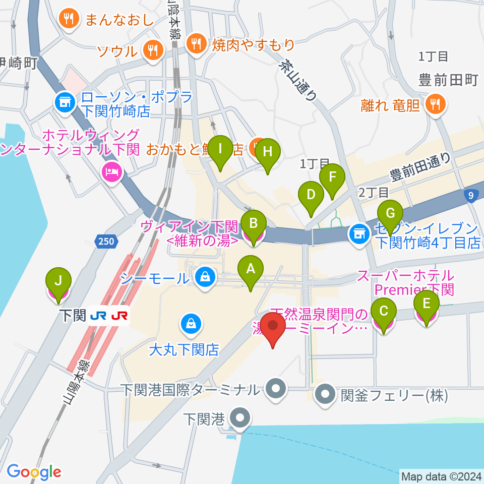 下関市民会館周辺のホテル一覧地図