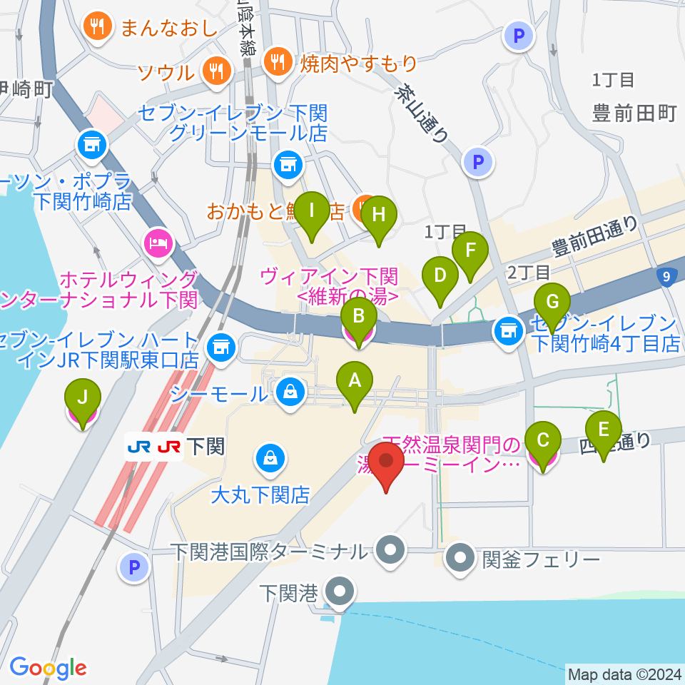 下関市民会館周辺のホテル一覧地図