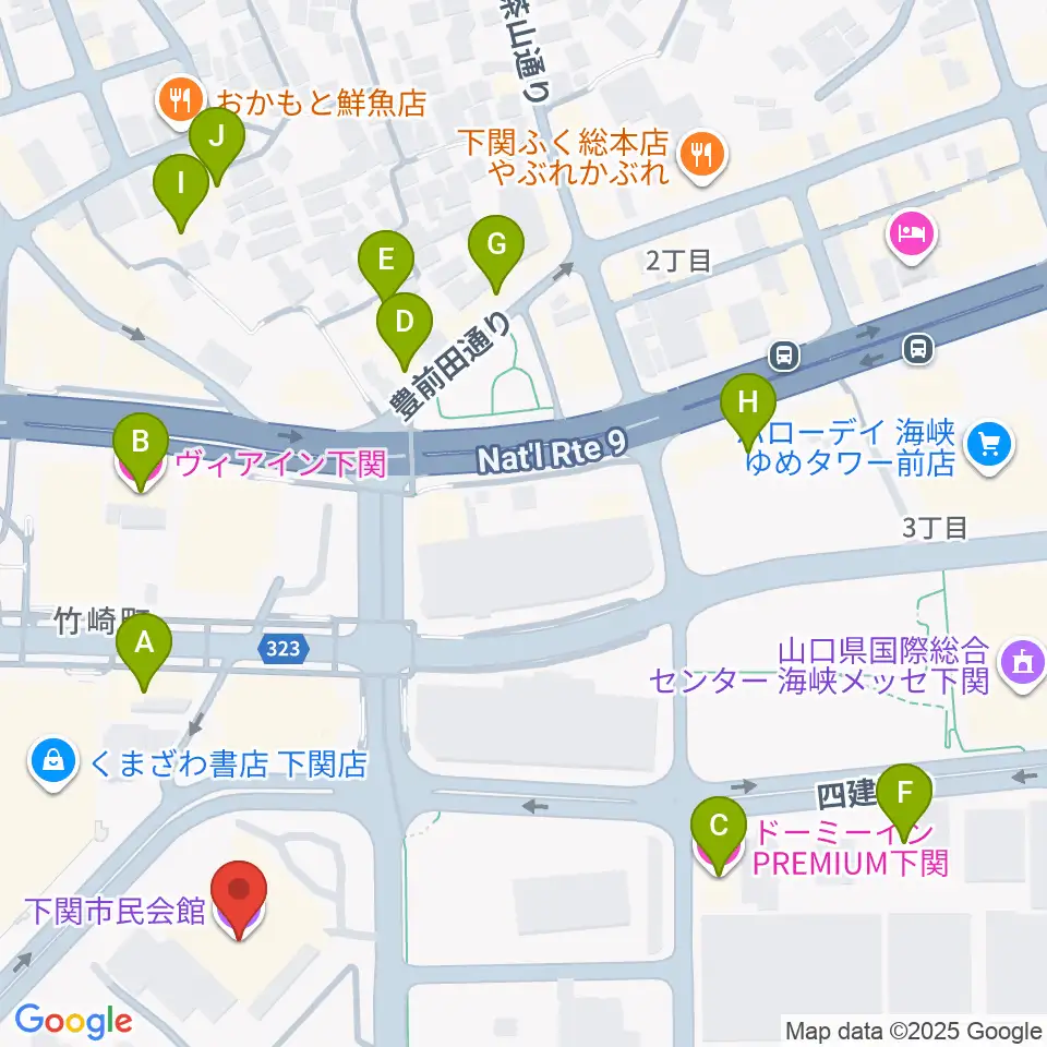 下関市民会館周辺のホテル一覧地図