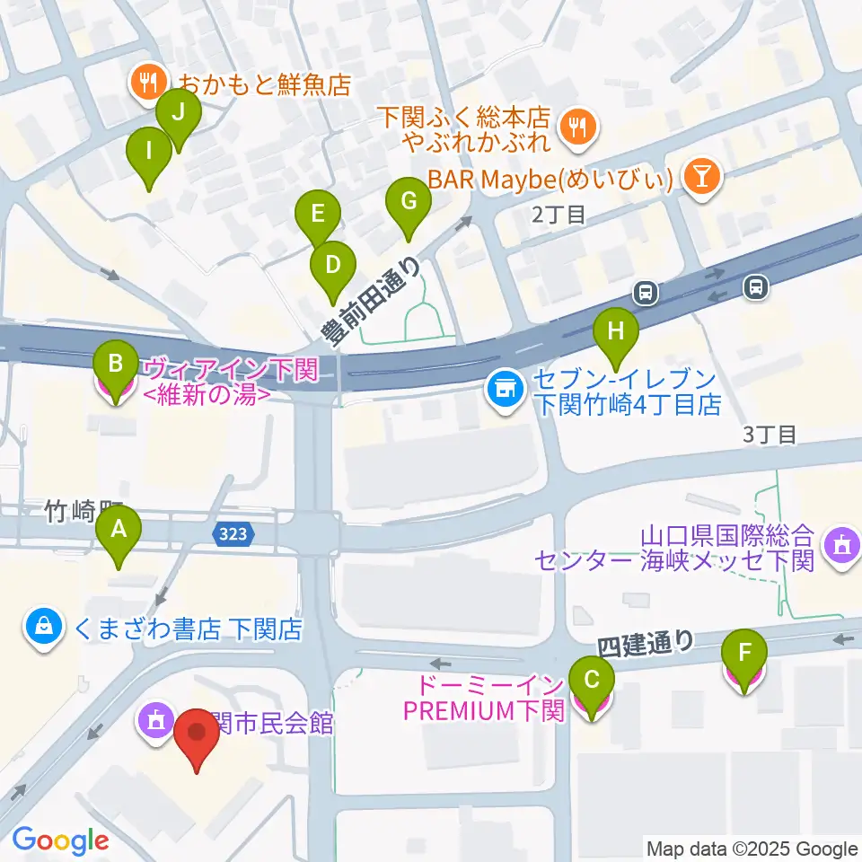 下関市民会館周辺のホテル一覧地図