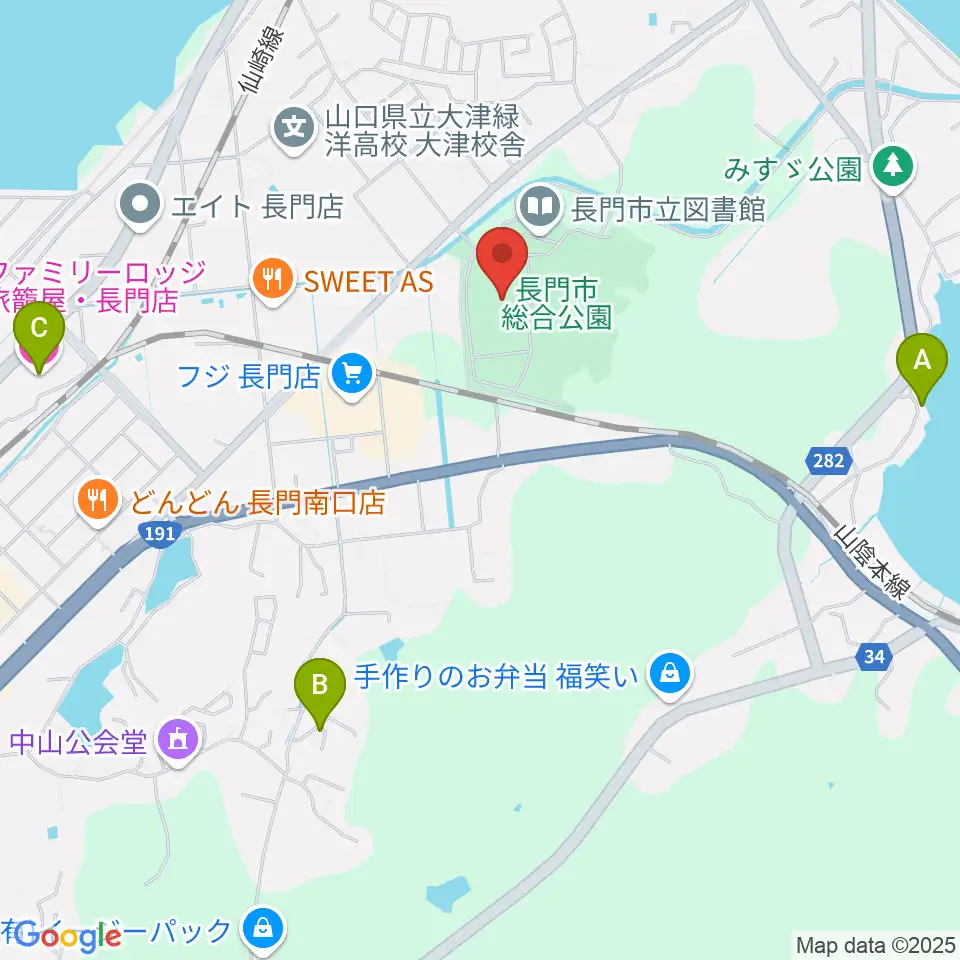 山口県立劇場 ルネッサながと周辺のホテル一覧地図