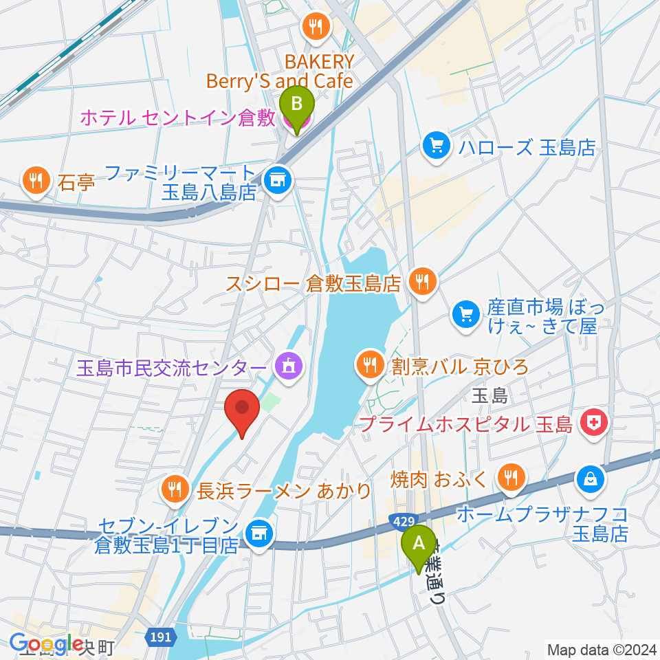 倉敷市玉島文化センター周辺のホテル一覧地図