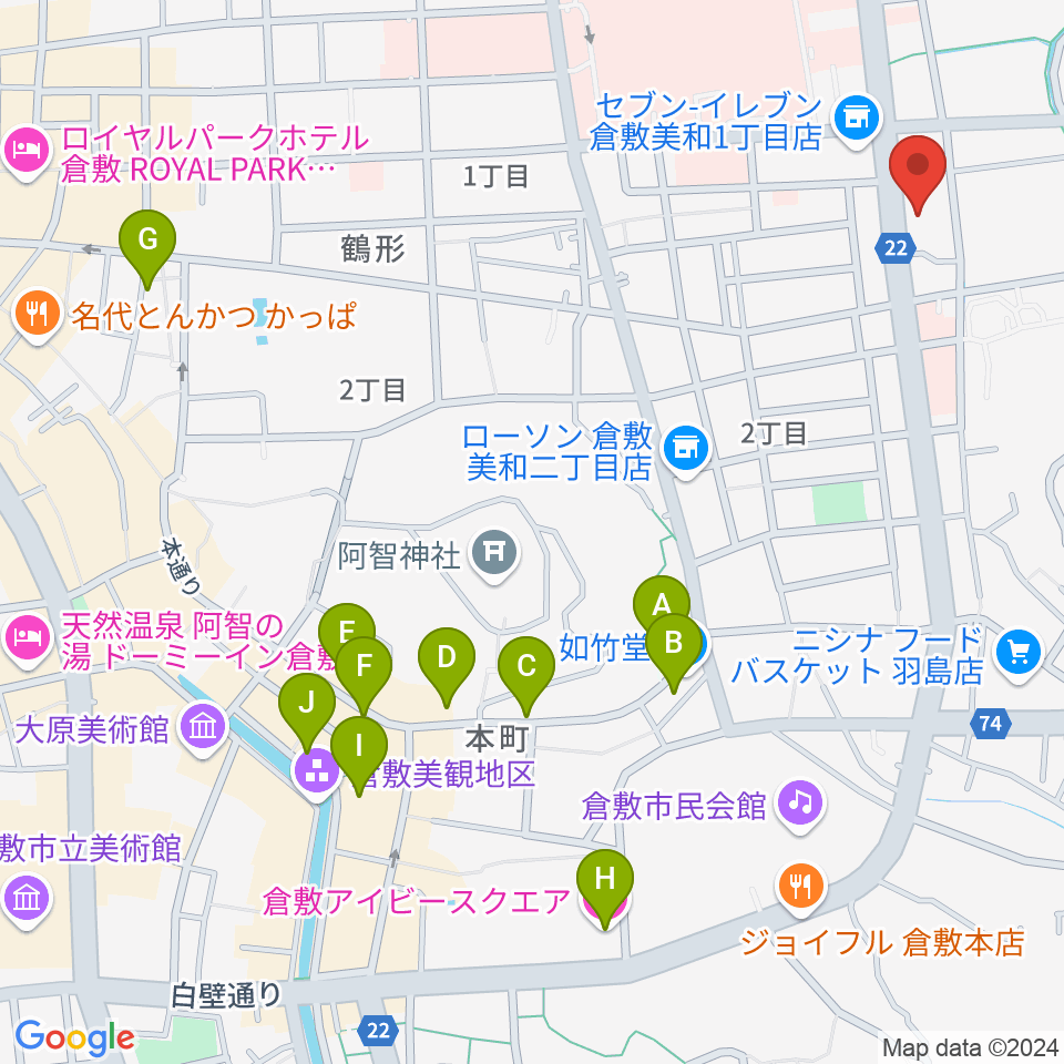 倉敷市文化交流会館周辺のホテル一覧地図