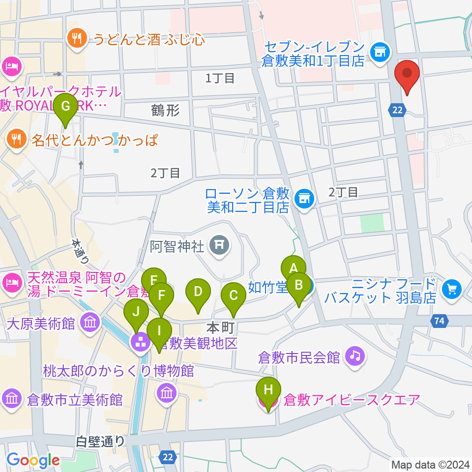 倉敷市文化交流会館周辺のホテル一覧地図