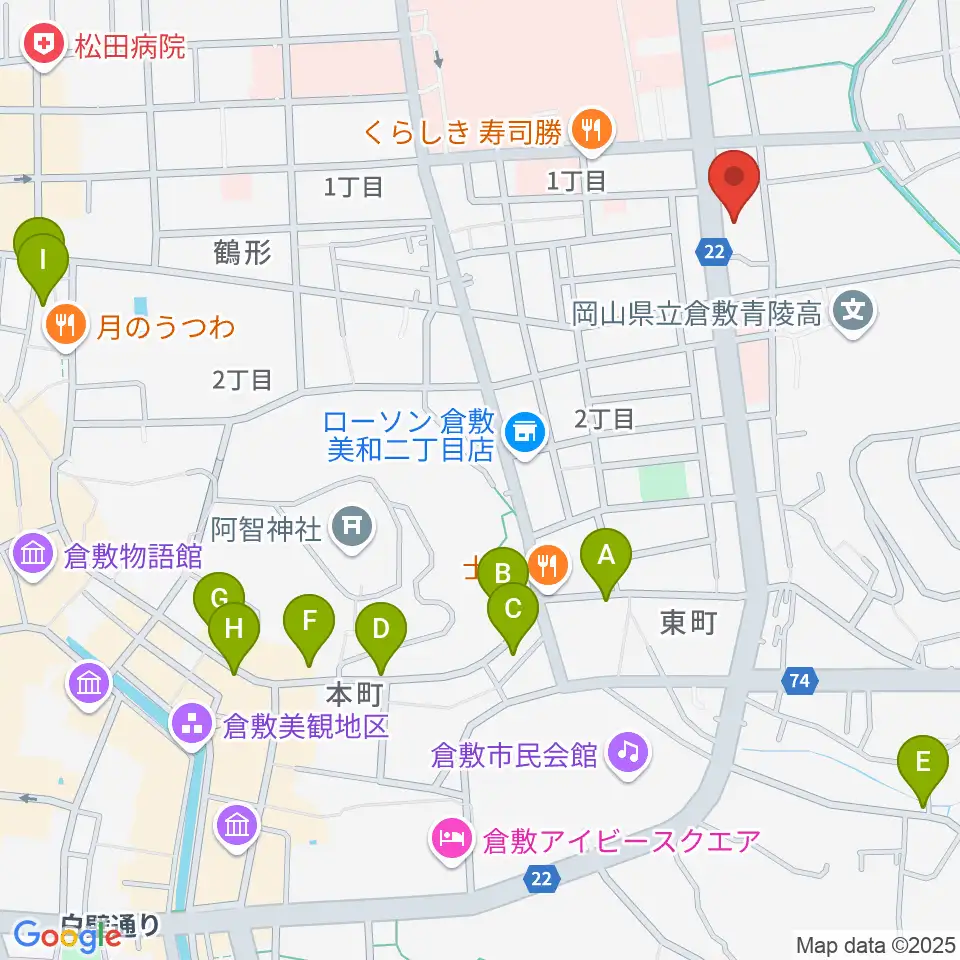 倉敷市文化交流会館周辺のホテル一覧地図