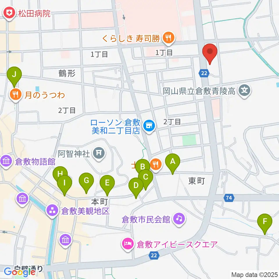 倉敷市文化交流会館周辺のホテル一覧地図