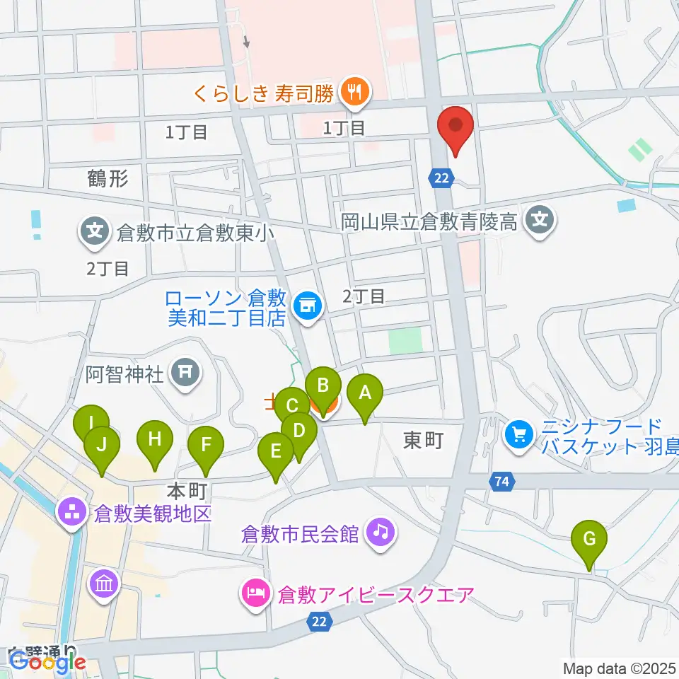 倉敷市文化交流会館周辺のホテル一覧地図