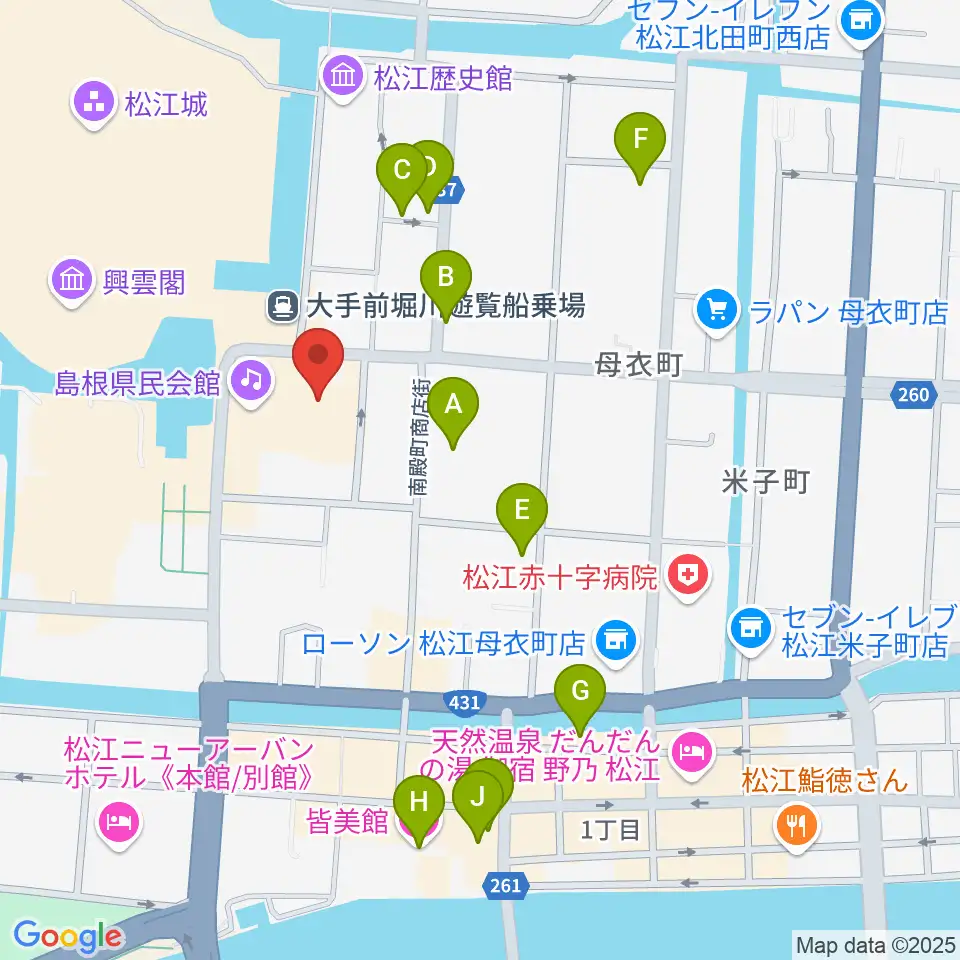 島根県民会館周辺のホテル一覧地図