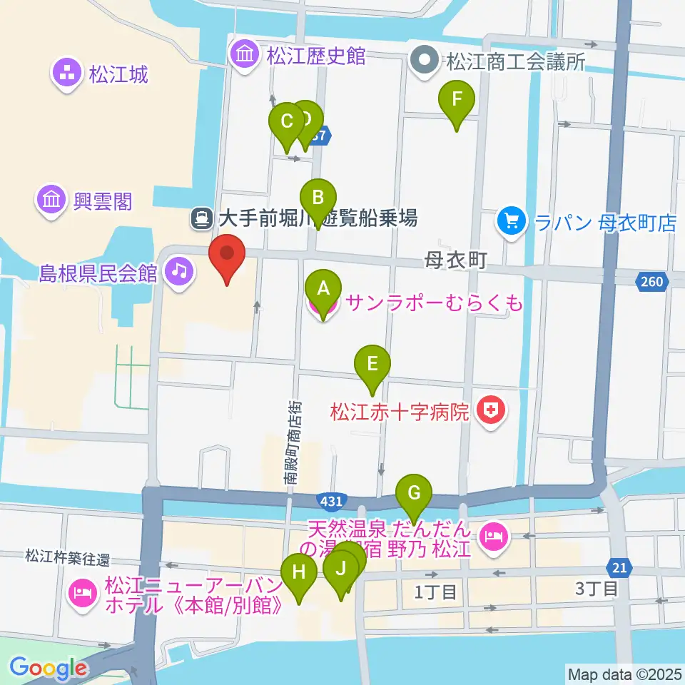 島根県民会館周辺のホテル一覧地図