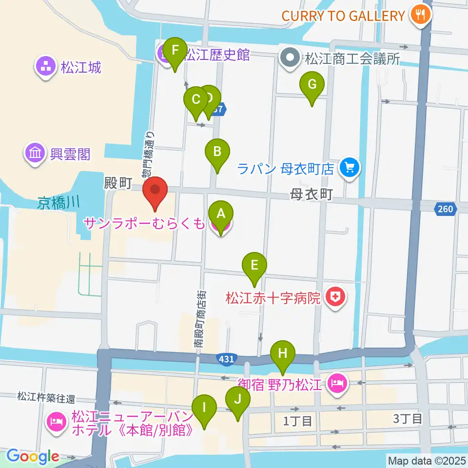 島根県民会館周辺のホテル一覧地図