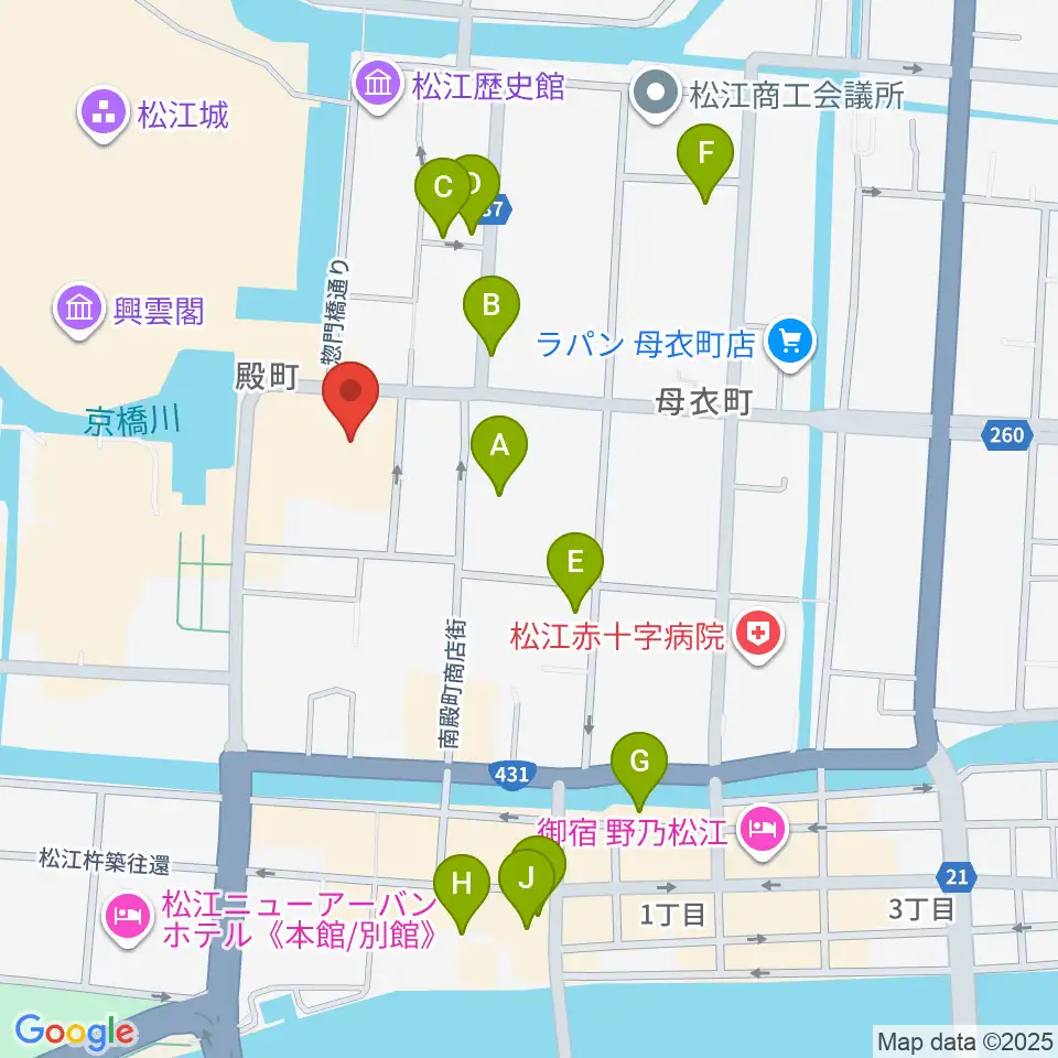 島根県民会館周辺のホテル一覧地図