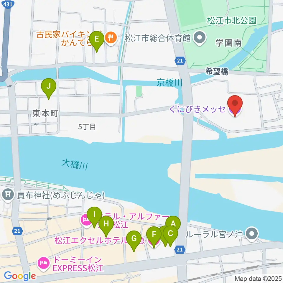 くにびきメッセ周辺のホテル一覧地図