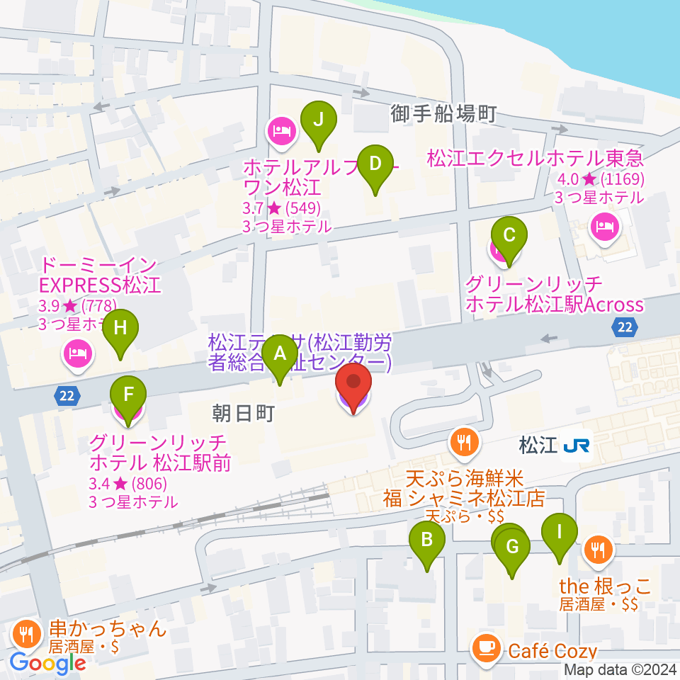 松江テルサ周辺のホテル一覧地図