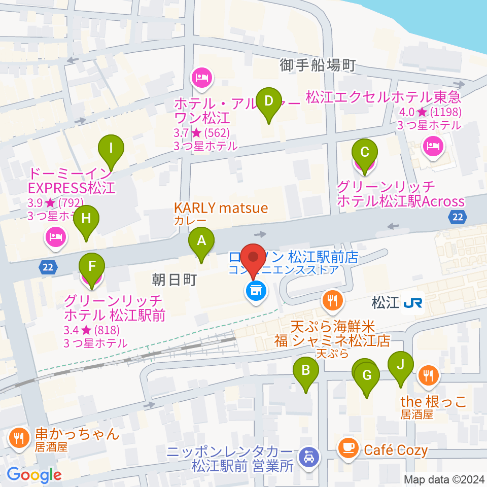 松江テルサ周辺のホテル一覧地図