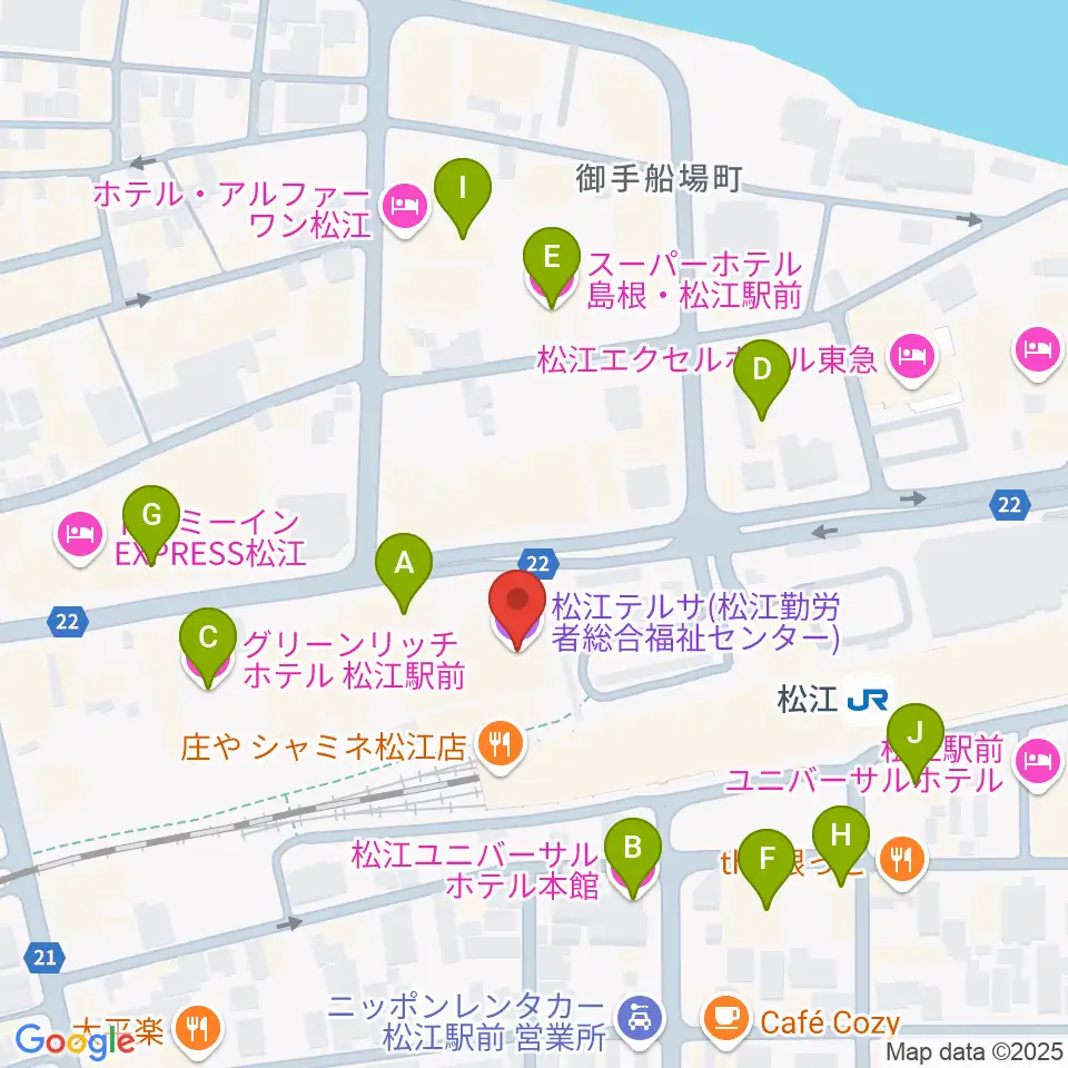 松江テルサ周辺のホテル一覧地図