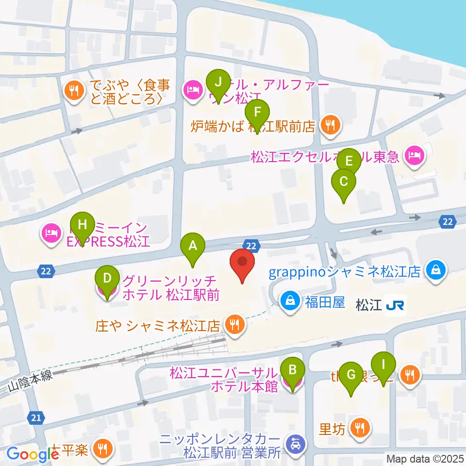 松江テルサ周辺のホテル一覧地図