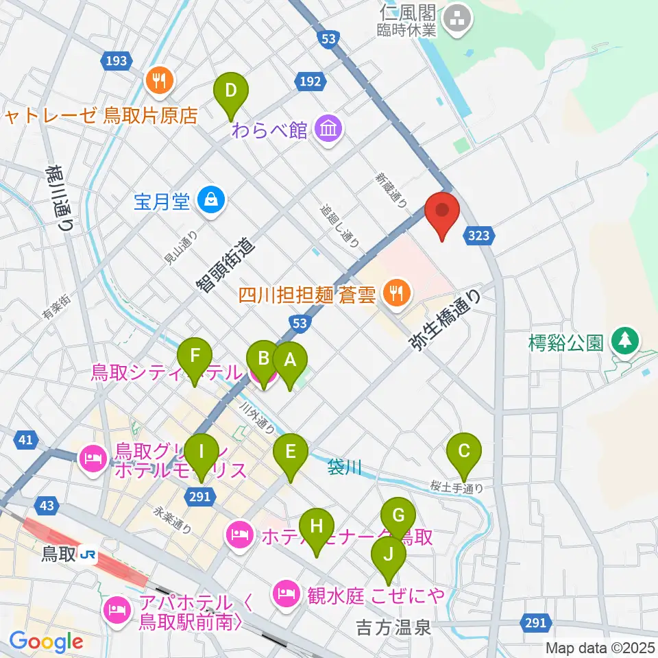 とりぎん文化会館周辺のホテル一覧地図