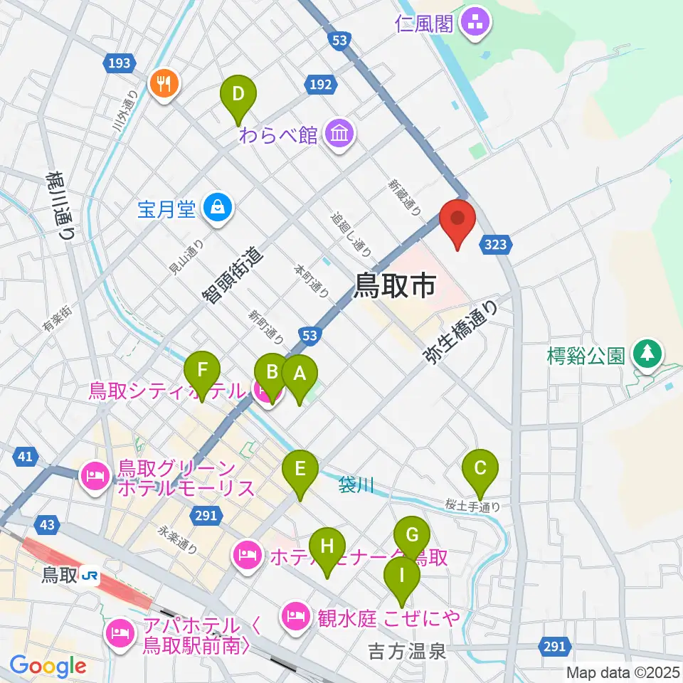 とりぎん文化会館周辺のホテル一覧地図