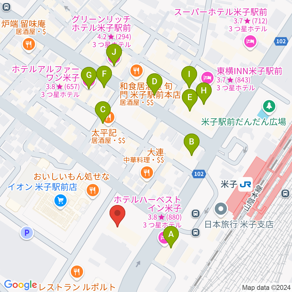 米子市文化ホール周辺のホテル一覧地図