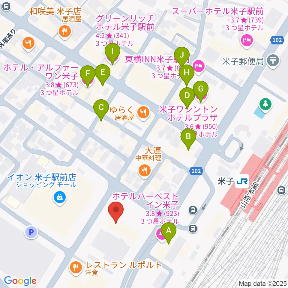 米子市文化ホール周辺のホテル一覧地図
