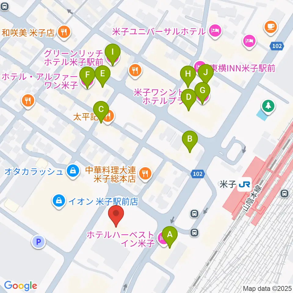 米子市文化ホール周辺のホテル一覧地図