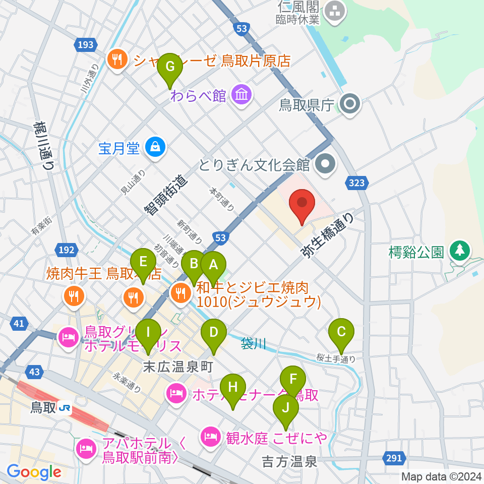 鳥取市民会館周辺のホテル一覧地図