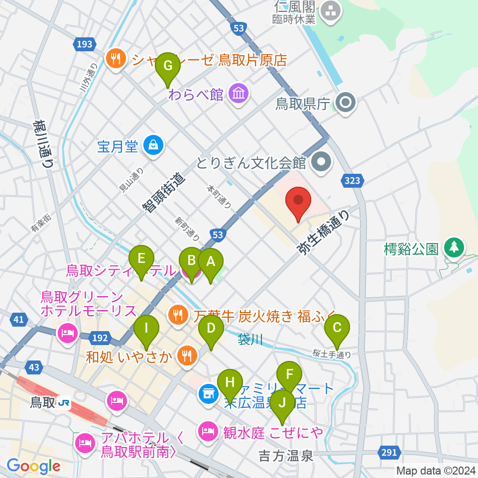 鳥取市民会館周辺のホテル一覧地図