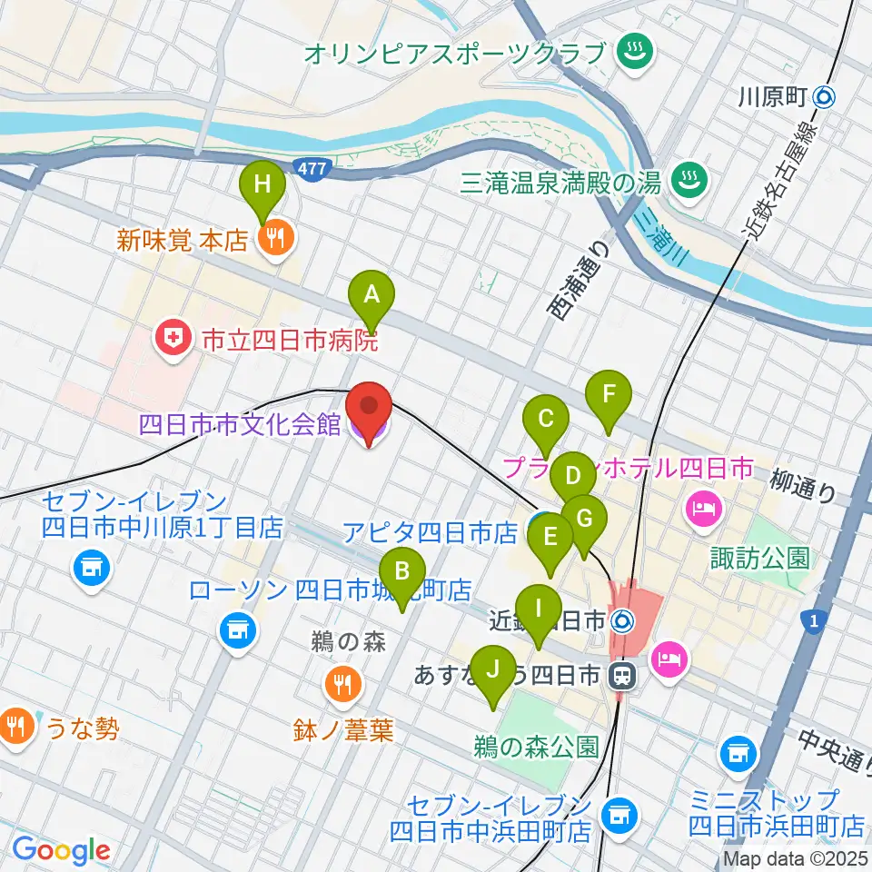 四日市市文化会館周辺のホテル一覧地図