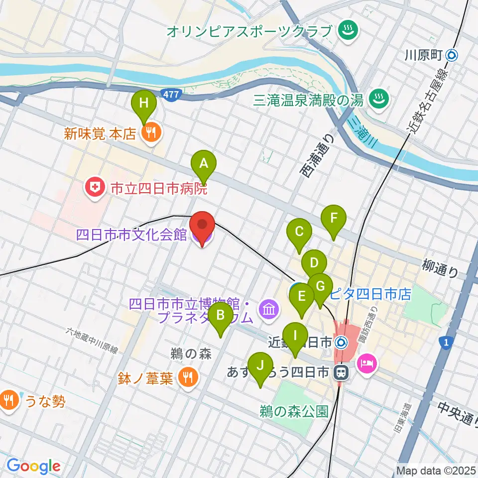 四日市市文化会館周辺のホテル一覧地図