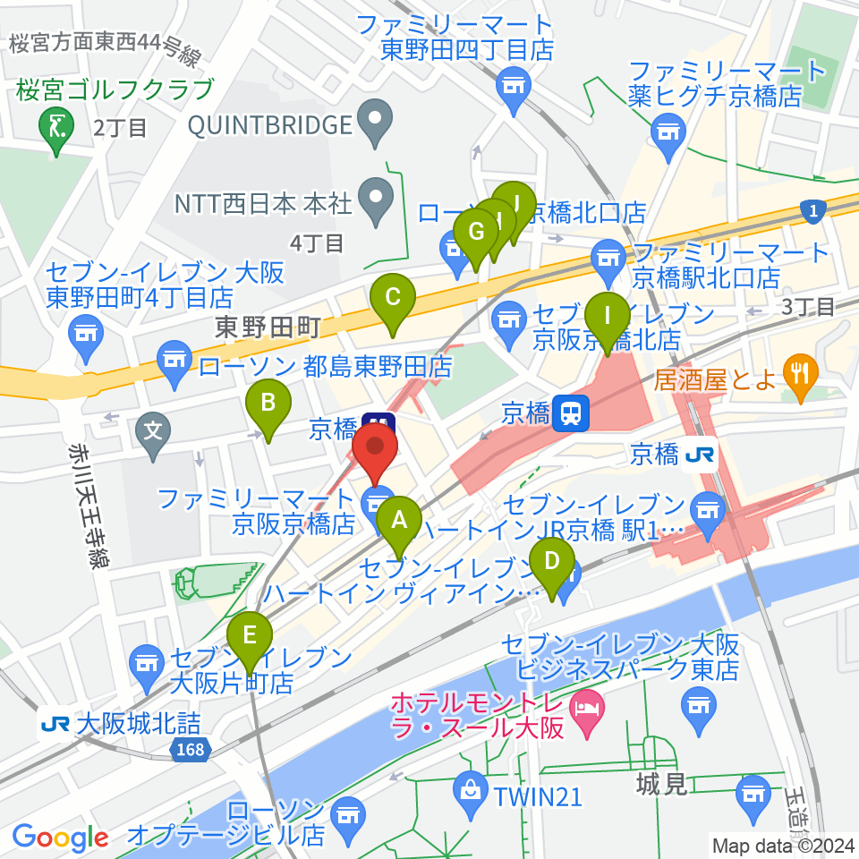 羅い舞座 京橋劇場周辺のホテル一覧地図