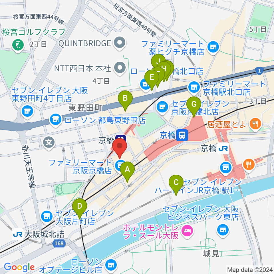 羅い舞座 京橋劇場周辺のホテル一覧地図