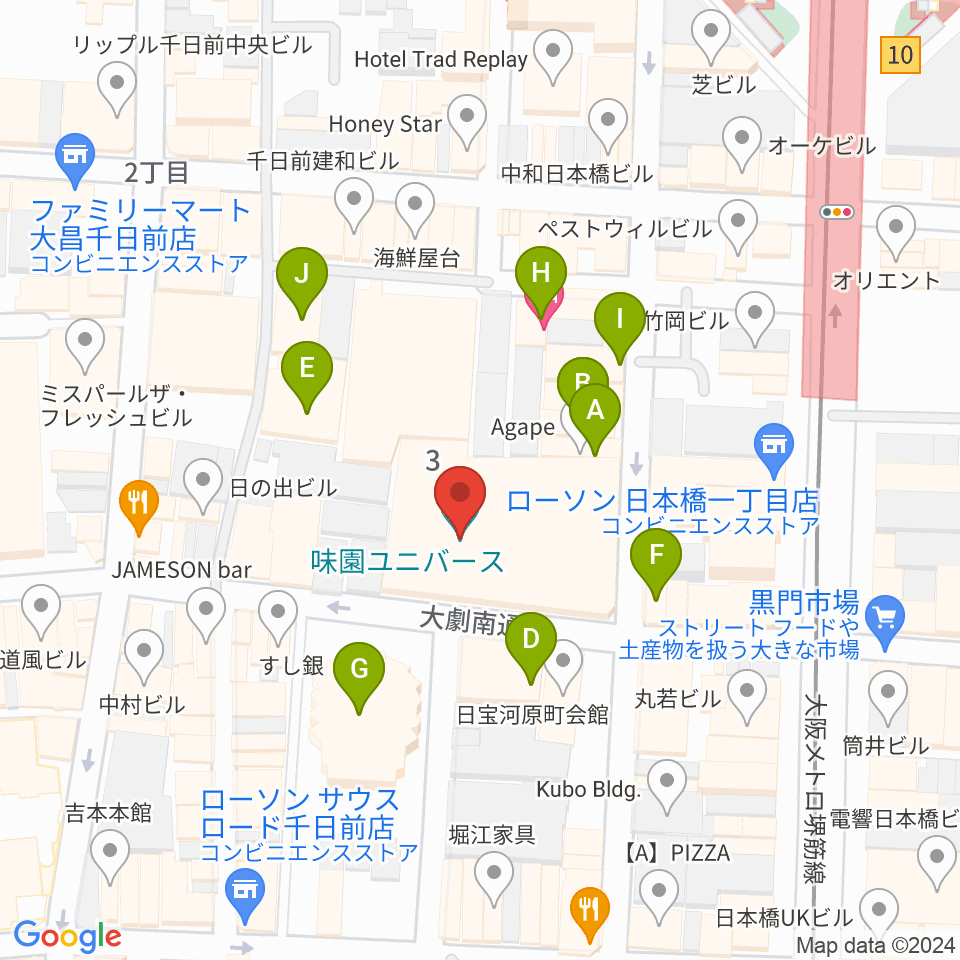 味園ユニバース周辺のホテル一覧地図
