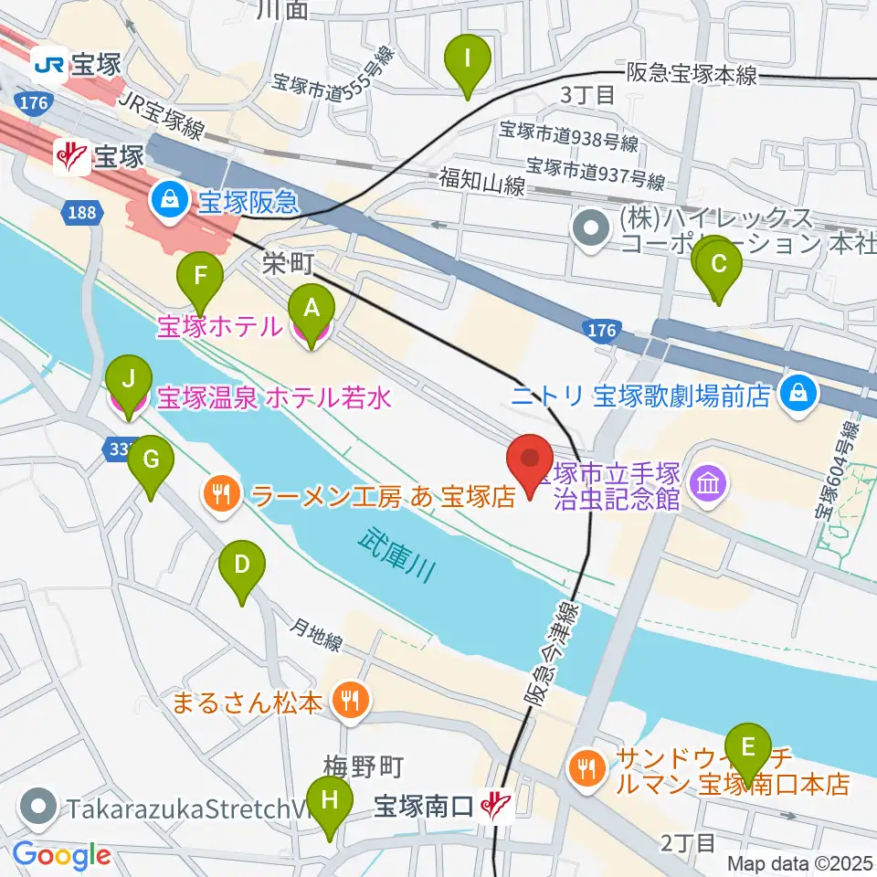 宝塚大劇場・宝塚バウホール周辺のホテル一覧地図