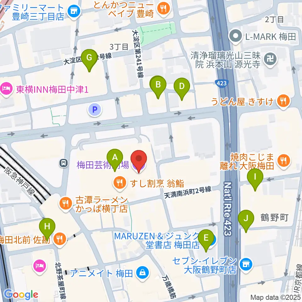 梅田芸術劇場周辺のホテル一覧地図