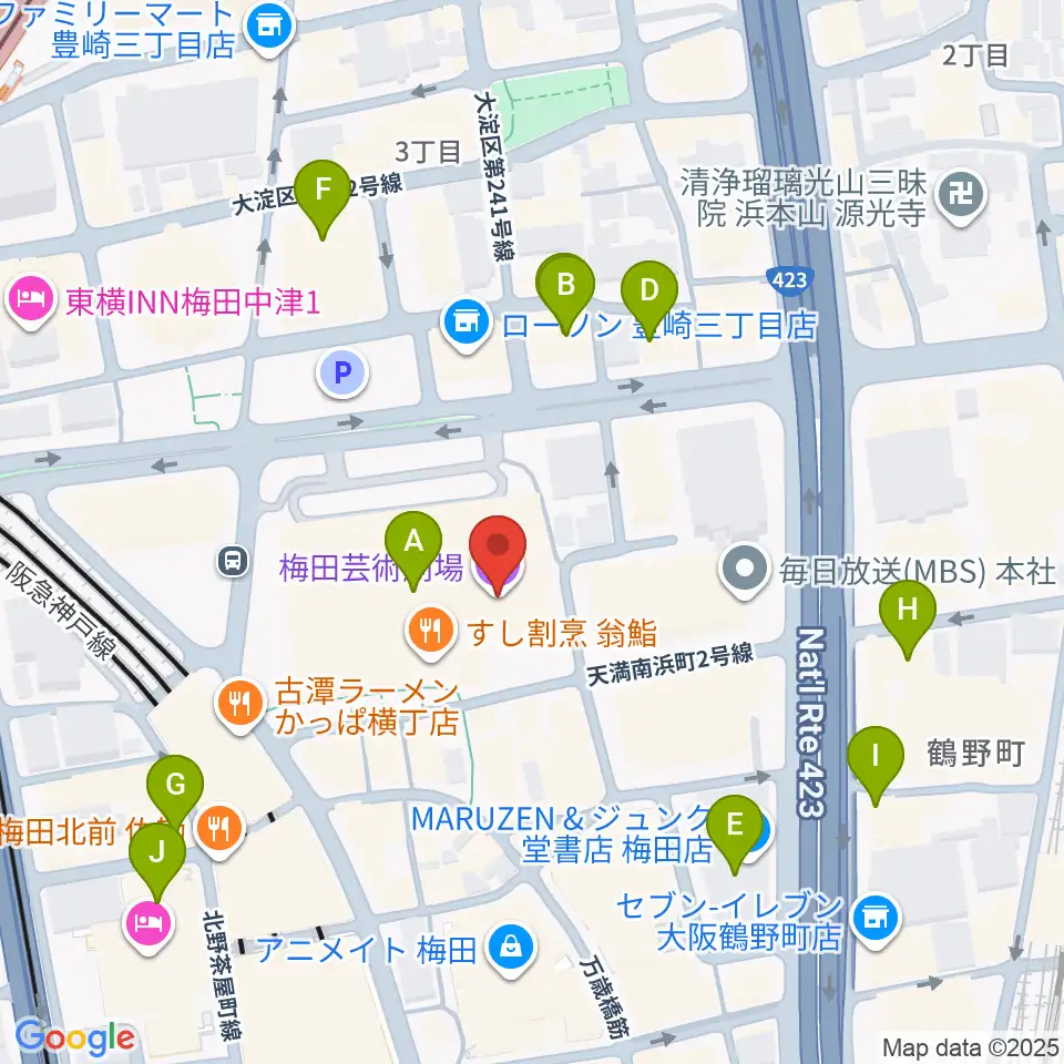 梅田芸術劇場周辺のホテル一覧地図