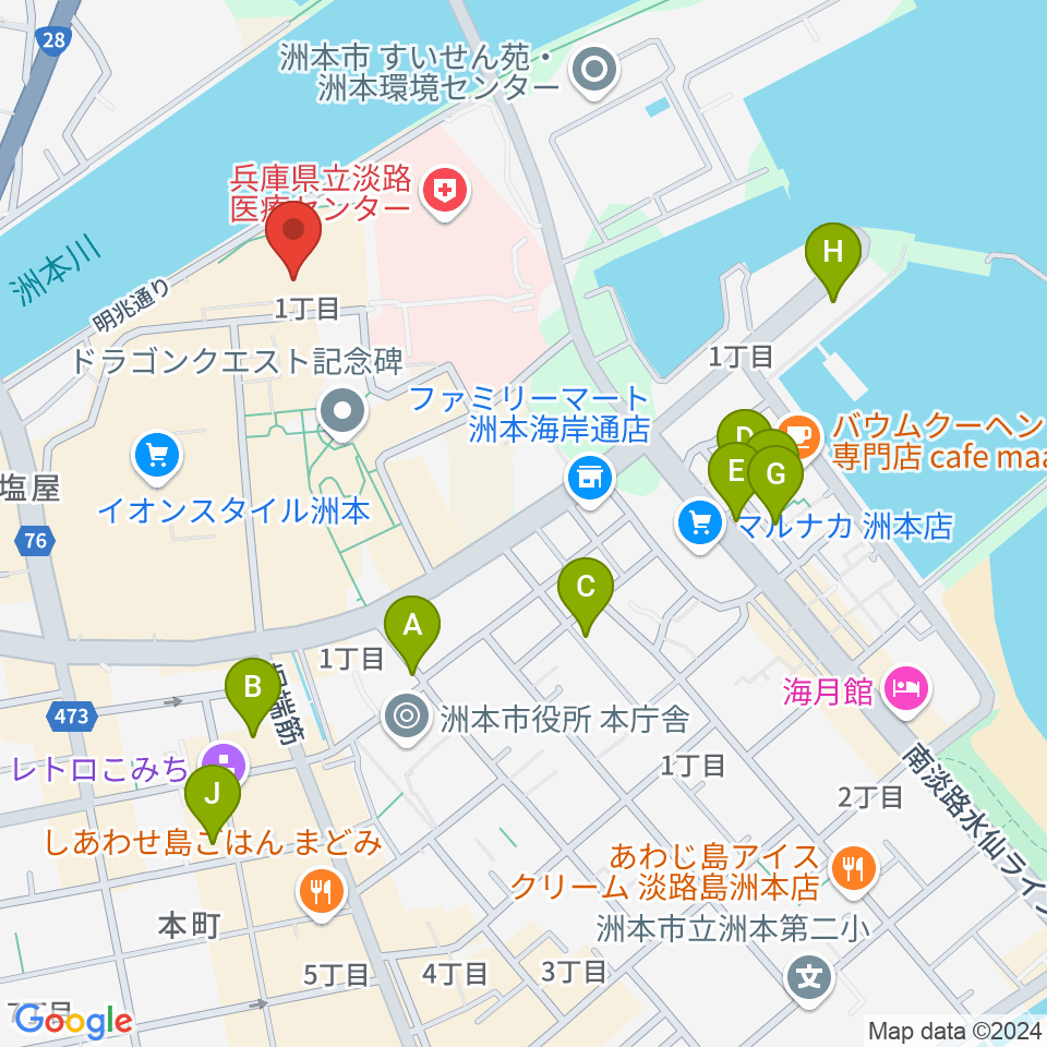 洲本市文化体育館周辺のホテル一覧地図